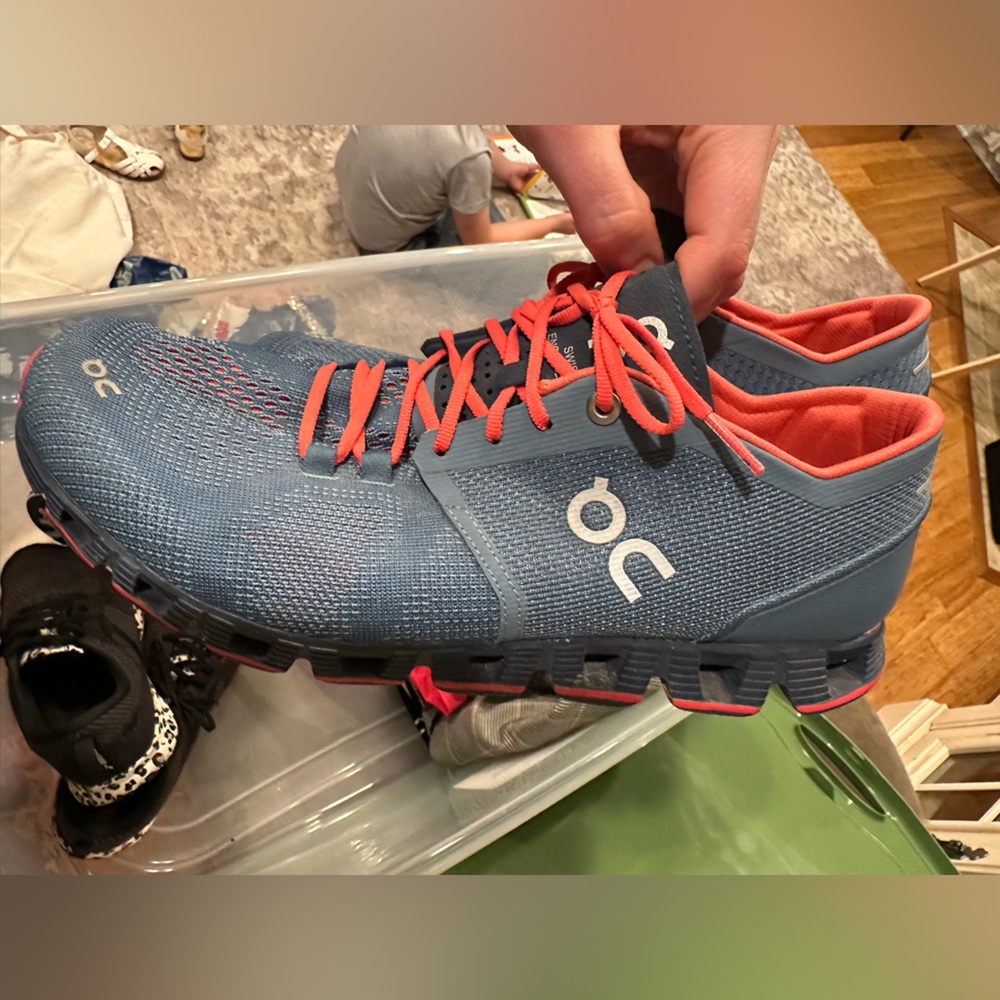 On Running Coral and Navy Sneakers